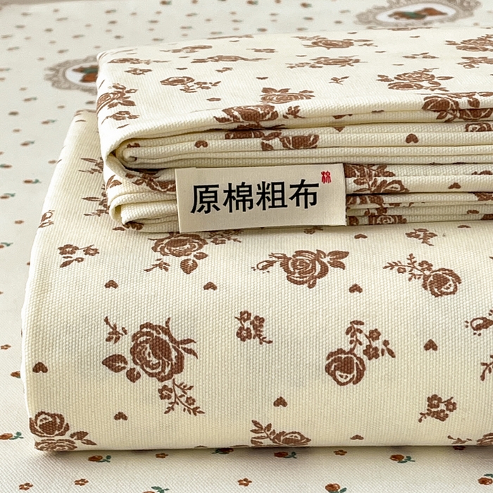 91家纺网 家纺一手货源 找家纺 咏绒家纺工厂店 2025新款100全棉纯棉老粗布花卉系列无印系列单品床单三件套【有版权】 叠拍图仅供参考不可下单