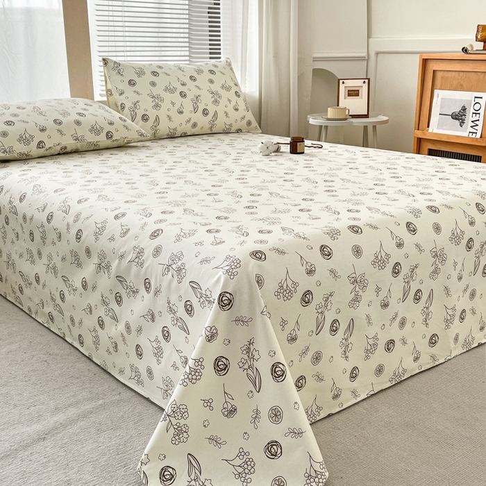 91家纺网 家纺一手货源 找家纺 咏绒家纺工厂店 2025新款100全棉纯棉老粗布花卉系列无印系列单品床单三件套【有版权】 花样爱情-咖