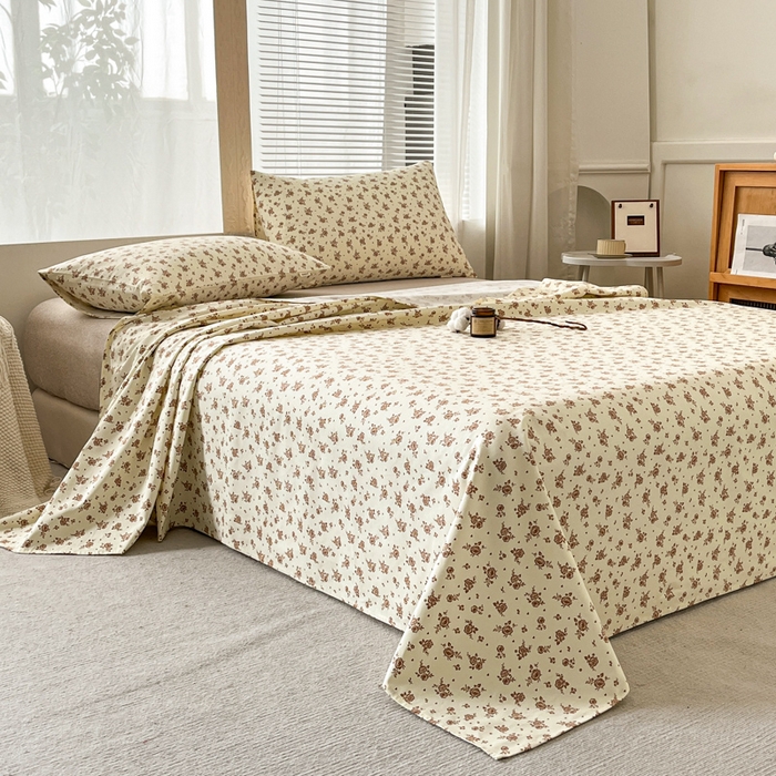 91家纺网 家纺一手货源 找家纺 咏绒家纺工厂店 2025新款100全棉纯棉老粗布花卉系列无印系列单品床单三件套【有版权】 花影爱情