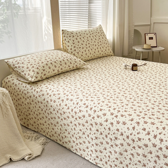91家纺网 家纺一手货源 找家纺 咏绒家纺工厂店 2025新款100全棉纯棉老粗布花卉系列无印系列单品床单三件套【有版权】 花影爱情