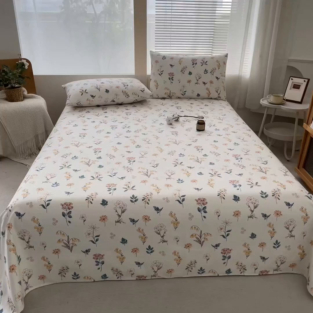 91家纺网 家纺一手货源 找家纺 咏绒家纺工厂店 2025新款100全棉纯棉老粗布花卉系列无印系列单品床单三件套【有版权】 花影爱情