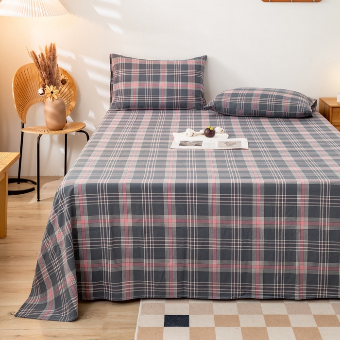 91家纺网 家纺一手货源 找家纺 咏绒家纺工厂店 2025新款A类色织水洗棉四件套 灰粉格