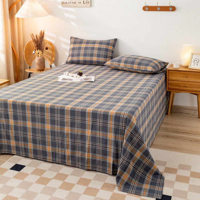 91家纺网 家纺一手货源 找家纺 咏绒家纺工厂店 2025新款A类色织水洗棉四件套 灰桔格