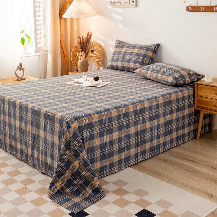 91家纺网 家纺一手货源 找家纺 咏绒家纺工厂店 2025新款A类色织水洗棉四件套 灰桔格