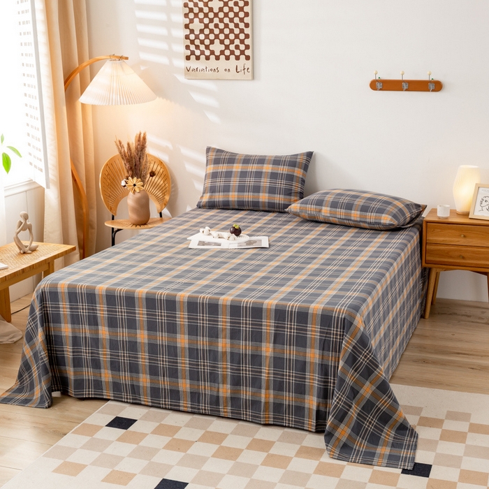 91家纺网 家纺一手货源 找家纺 咏绒家纺工厂店 2025新款A类色织水洗棉四件套 灰桔格