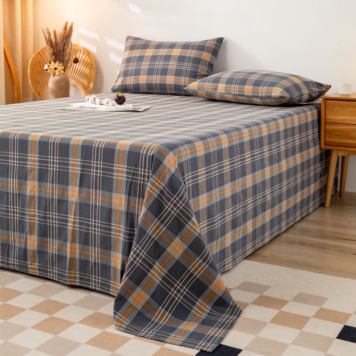 91家纺网 家纺一手货源 找家纺 咏绒家纺工厂店 2025新款A类色织水洗棉四件套 灰桔格