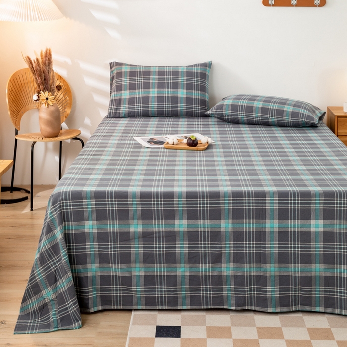 91家纺网 家纺一手货源 找家纺 咏绒家纺工厂店 2025新款A类色织水洗棉四件套 灰绿格