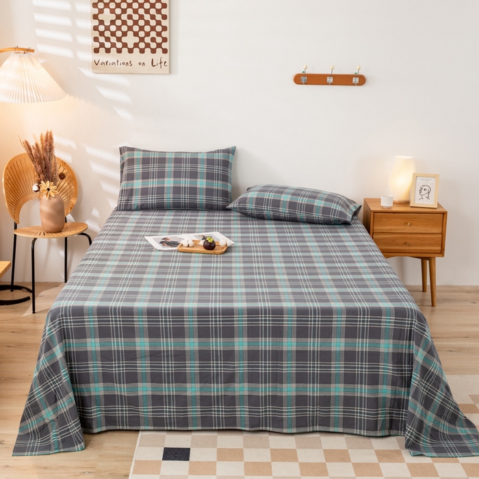 91家纺网 家纺一手货源 找家纺 咏绒家纺工厂店 2025新款A类色织水洗棉四件套 灰绿格