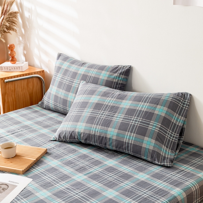 91家纺网 家纺一手货源 找家纺 咏绒家纺工厂店 2025新款A类色织水洗棉四件套 灰绿格