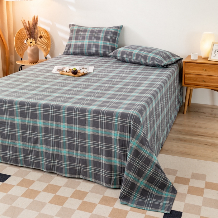 91家纺网 家纺一手货源 找家纺 咏绒家纺工厂店 2025新款A类色织水洗棉四件套 灰绿格