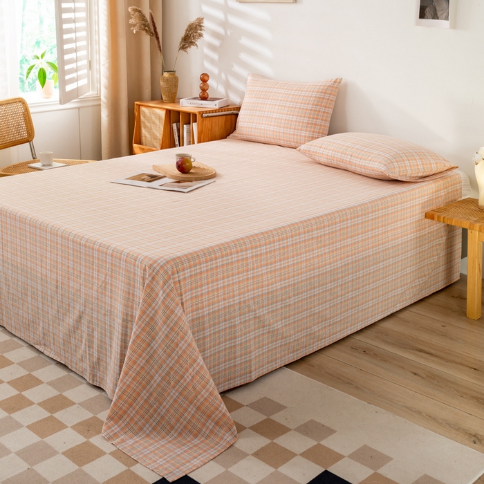 91家纺网 家纺一手货源 找家纺 咏绒家纺工厂店 2025新款A类色织水洗棉四件套 凯利桔