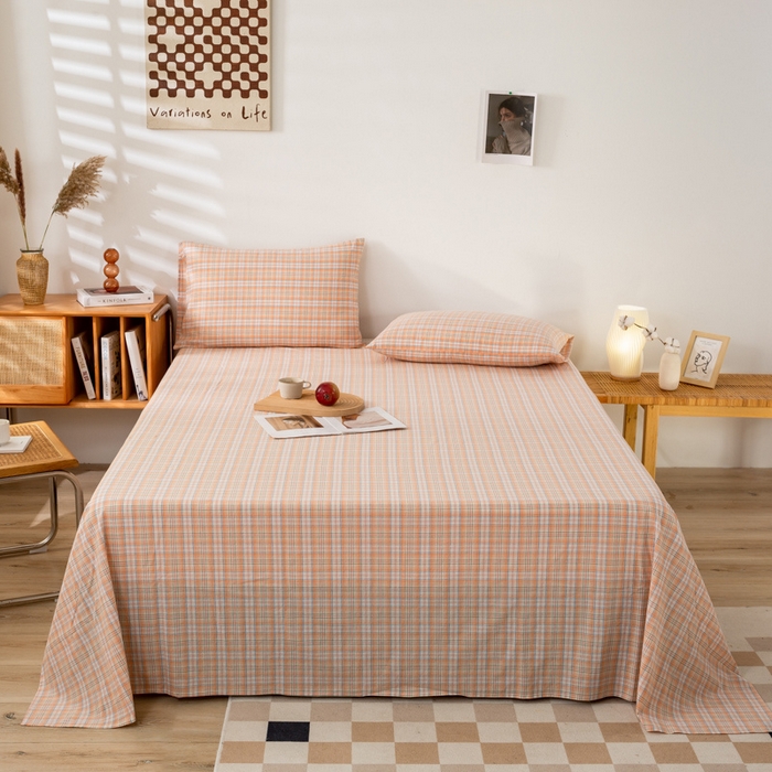 91家纺网 家纺一手货源 找家纺 咏绒家纺工厂店 2025新款A类色织水洗棉四件套 凯利桔