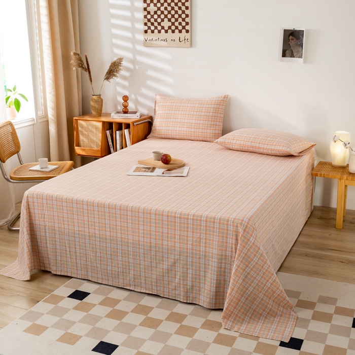 91家纺网 家纺一手货源 找家纺 咏绒家纺工厂店 2025新款A类色织水洗棉四件套 凯利桔