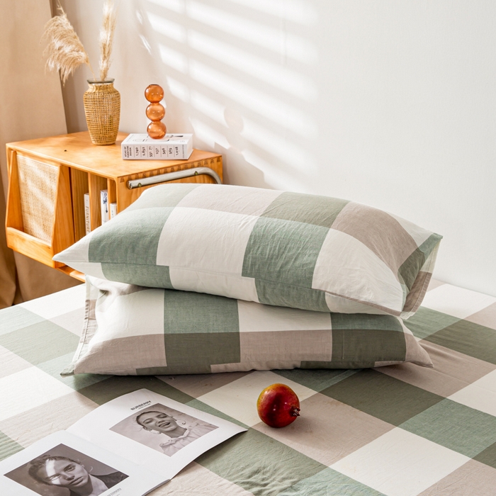 91家纺网 家纺一手货源 找家纺 咏绒家纺工厂店 2025新款A类色织水洗棉四件套 绿大格