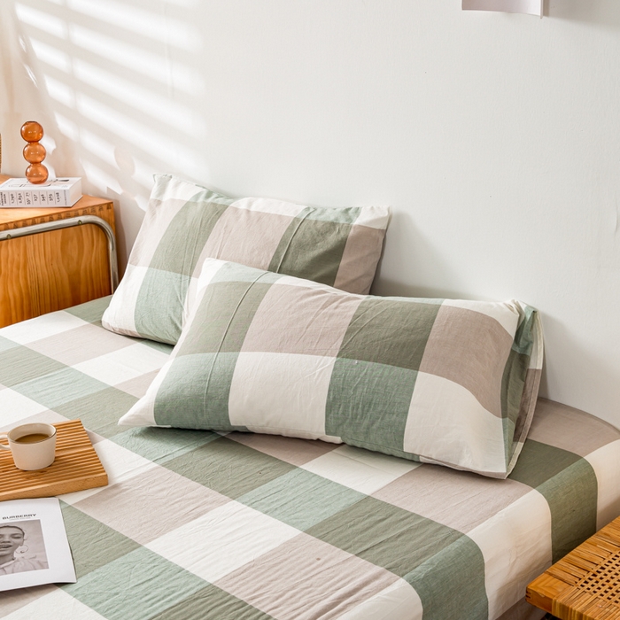 91家纺网 家纺一手货源 找家纺 咏绒家纺工厂店 2025新款A类色织水洗棉四件套 绿大格