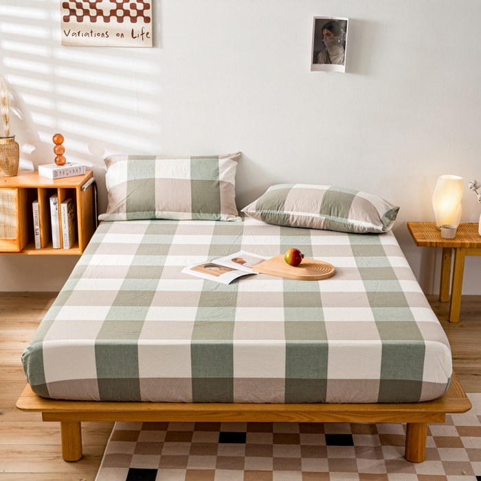 91家纺网 家纺一手货源 找家纺 咏绒家纺工厂店 2025新款A类色织水洗棉四件套 绿大格