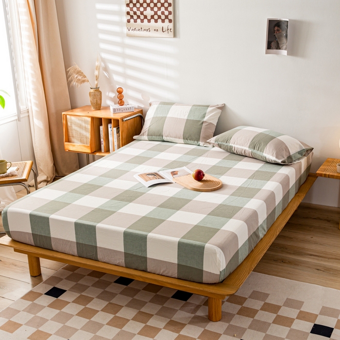 91家纺网 家纺一手货源 找家纺 咏绒家纺工厂店 2025新款A类色织水洗棉四件套 绿大格