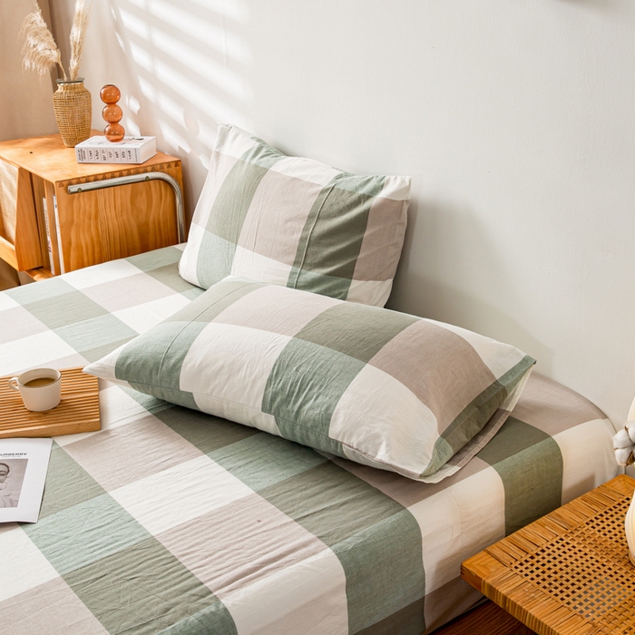 91家纺网 家纺一手货源 找家纺 咏绒家纺工厂店 2025新款A类色织水洗棉四件套 绿大格