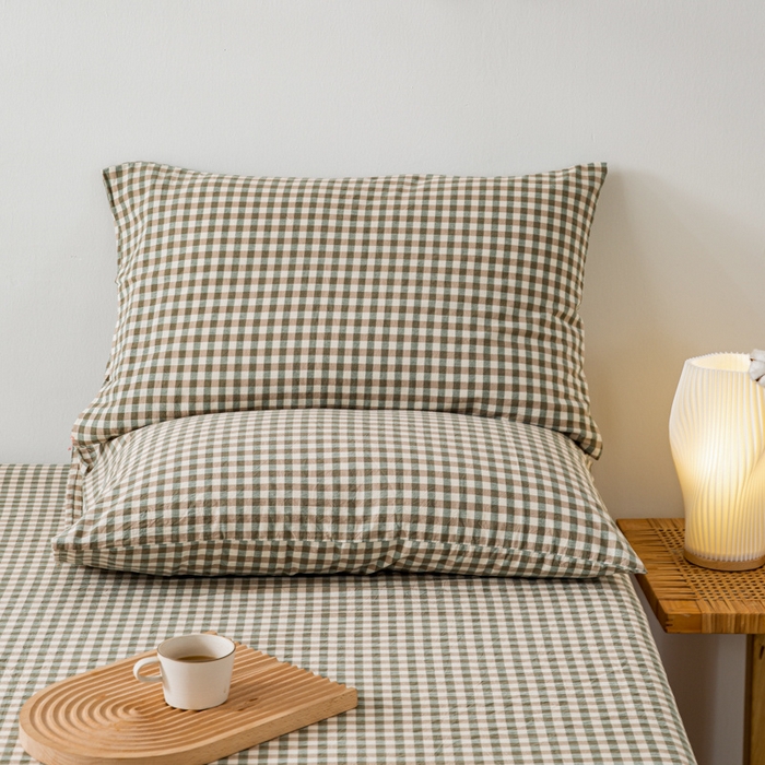 91家纺网 家纺一手货源 找家纺 咏绒家纺工厂店 2025新款A类色织水洗棉四件套 绿小格