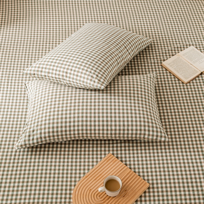 91家纺网 家纺一手货源 找家纺 咏绒家纺工厂店 2025新款A类色织水洗棉四件套 绿小格