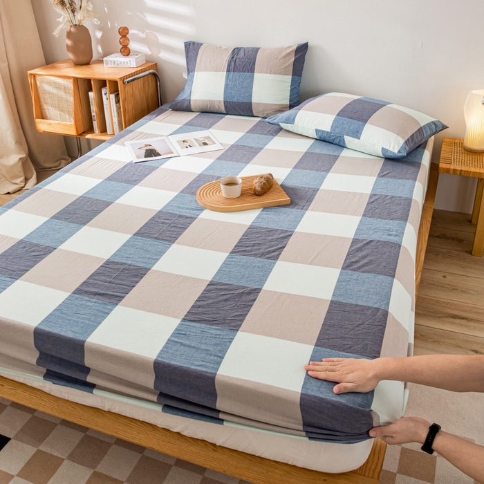 91家纺网 家纺一手货源 找家纺 咏绒家纺工厂店 2025新款A类色织水洗棉四件套 米棕丈青格