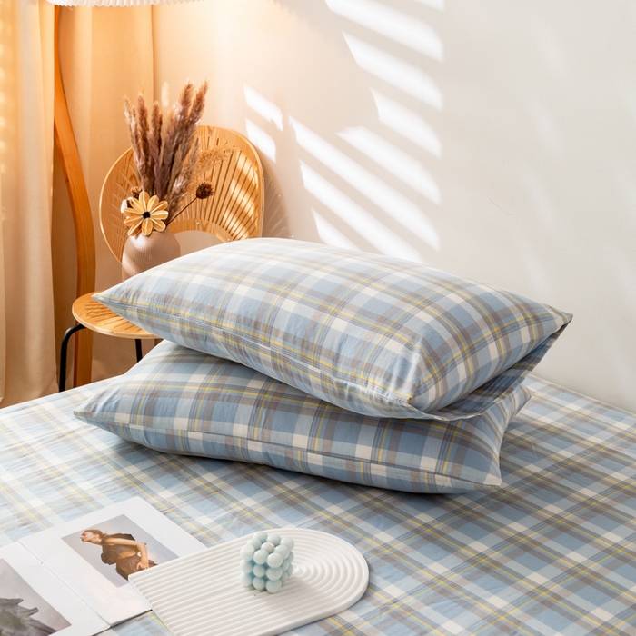 91家纺网 家纺一手货源 找家纺 咏绒家纺工厂店 2025新款A类色织水洗棉四件套 莫妮卡