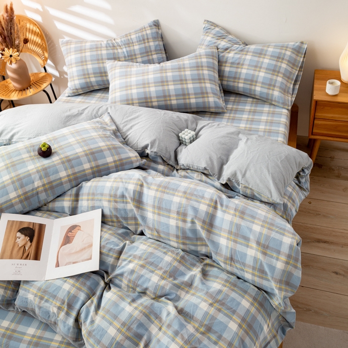 91家纺网 家纺一手货源 找家纺 咏绒家纺工厂店 2025新款A类色织水洗棉四件套 莫妮卡