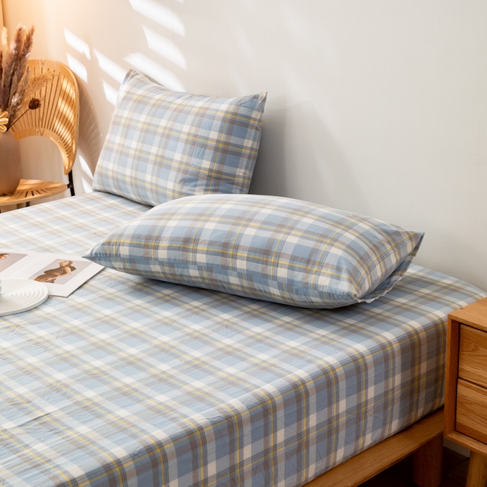 91家纺网 家纺一手货源 找家纺 咏绒家纺工厂店 2025新款A类色织水洗棉四件套 莫妮卡