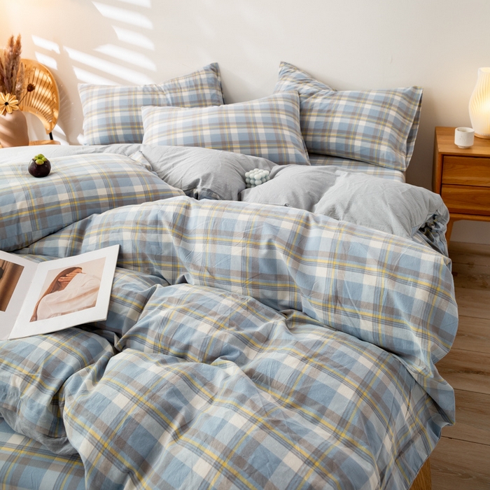 91家纺网 家纺一手货源 找家纺 咏绒家纺工厂店 2025新款A类色织水洗棉四件套 莫妮卡