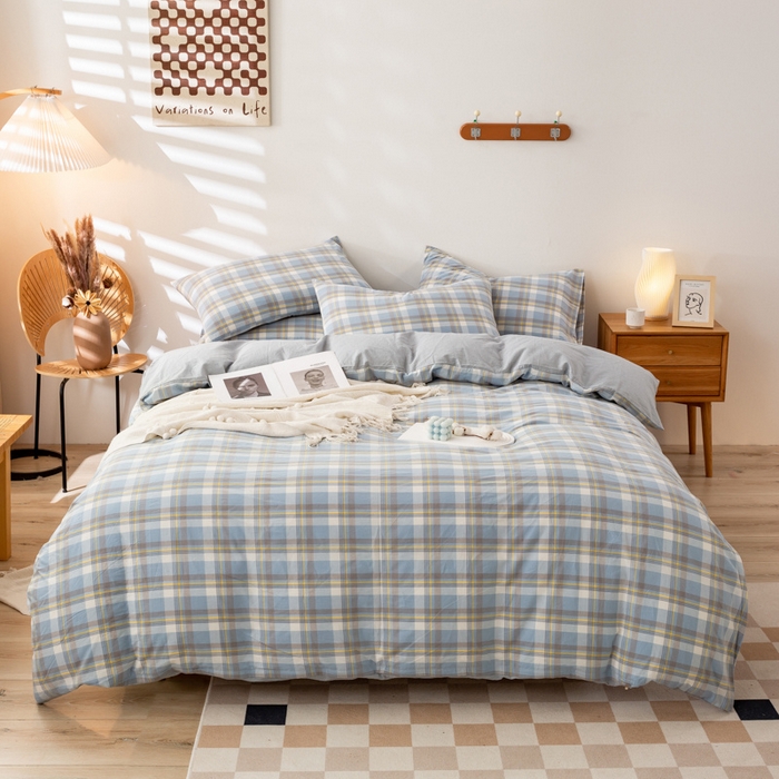 91家纺网 家纺一手货源 找家纺 咏绒家纺工厂店 2025新款A类色织水洗棉四件套 莫妮卡