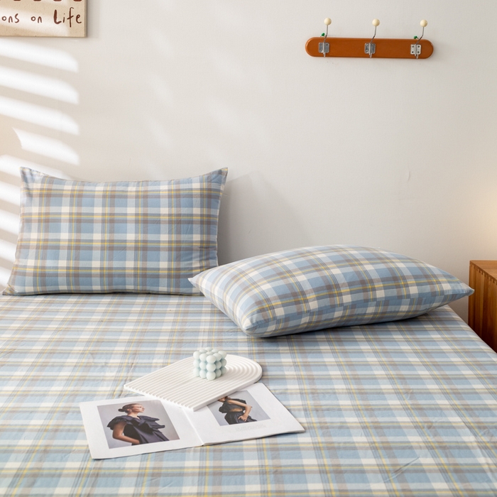 91家纺网 家纺一手货源 找家纺 咏绒家纺工厂店 2025新款A类色织水洗棉四件套 莫妮卡