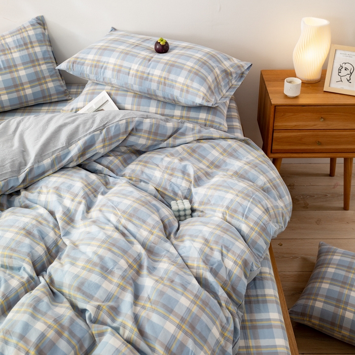 91家纺网 家纺一手货源 找家纺 咏绒家纺工厂店 2025新款A类色织水洗棉四件套 莫妮卡