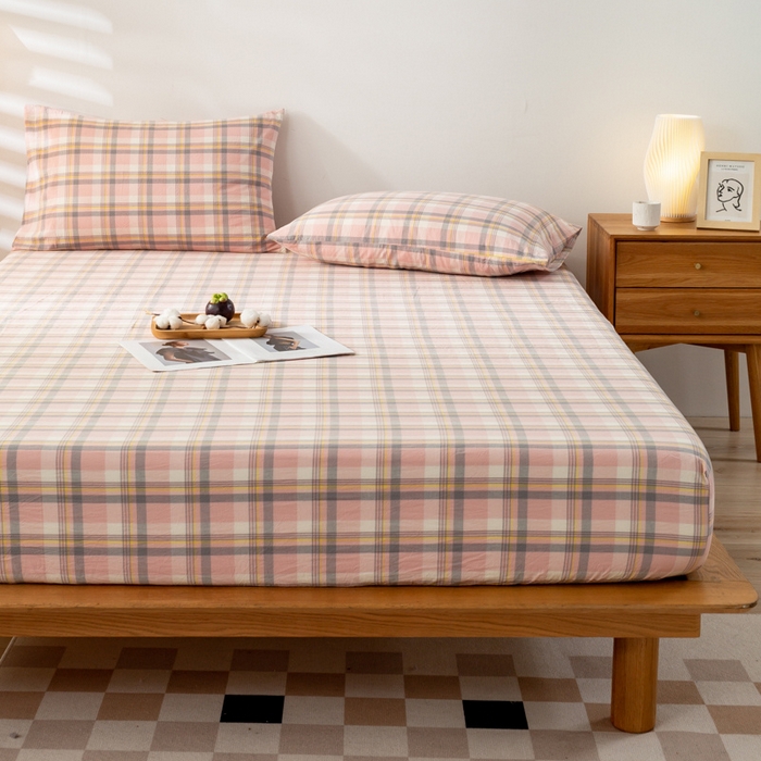 91家纺网 家纺一手货源 找家纺 咏绒家纺工厂店 2025新款A类色织水洗棉四件套 莫妮卡粉