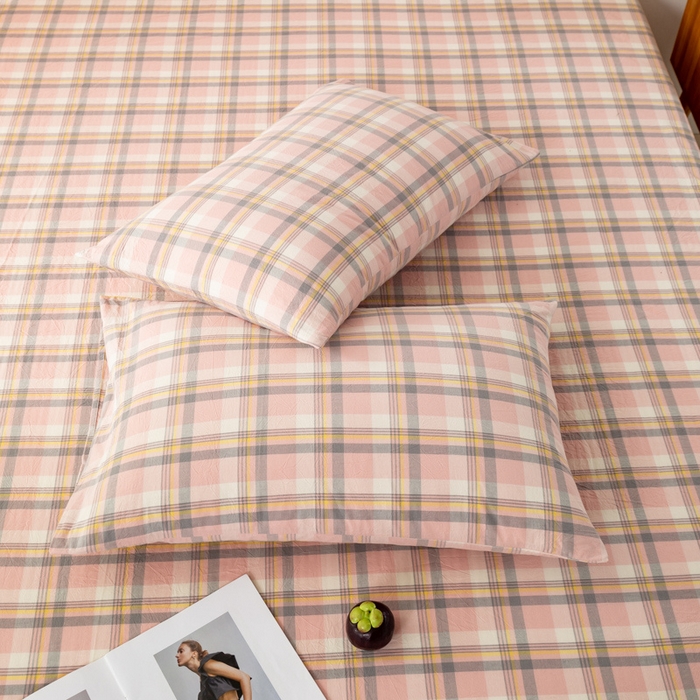 91家纺网 家纺一手货源 找家纺 咏绒家纺工厂店 2025新款A类色织水洗棉四件套 莫妮卡粉