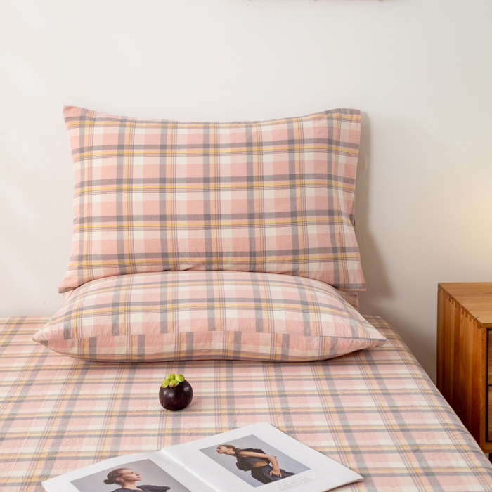 91家纺网 家纺一手货源 找家纺 咏绒家纺工厂店 2025新款A类色织水洗棉四件套 莫妮卡粉