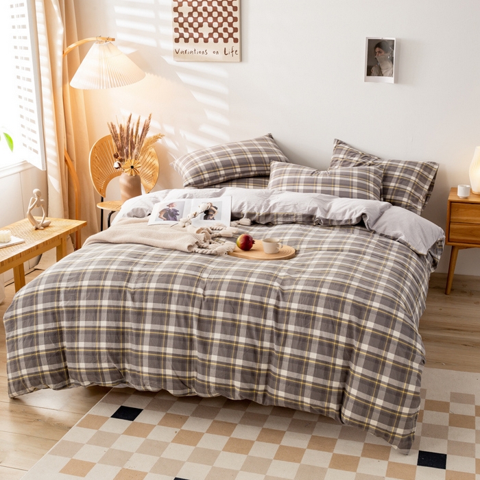 91家纺网 家纺一手货源 找家纺 咏绒家纺工厂店 2025新款A类色织水洗棉四件套 莫妮卡灰