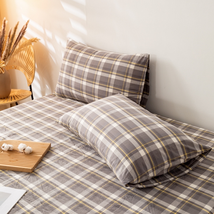 91家纺网 家纺一手货源 找家纺 咏绒家纺工厂店 2025新款A类色织水洗棉四件套 莫妮卡灰