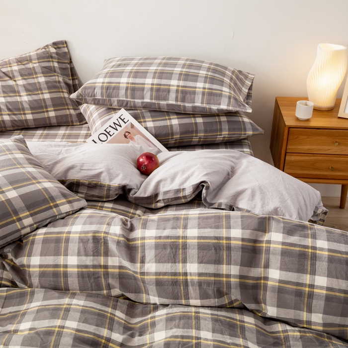 91家纺网 家纺一手货源 找家纺 咏绒家纺工厂店 2025新款A类色织水洗棉四件套 莫妮卡灰