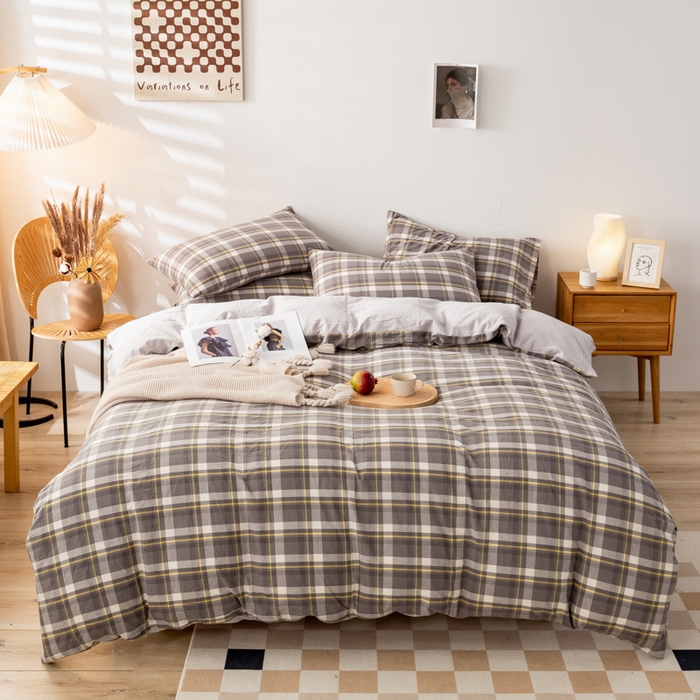 91家纺网 家纺一手货源 找家纺 咏绒家纺工厂店 2025新款A类色织水洗棉四件套 莫妮卡灰