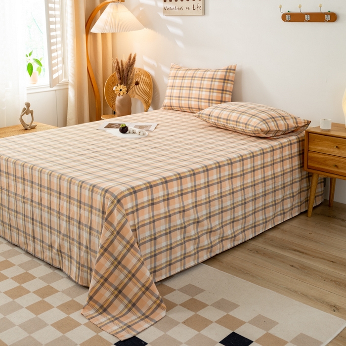 91家纺网 家纺一手货源 找家纺 咏绒家纺工厂店 2025新款A类色织水洗棉四件套 莫妮卡桔