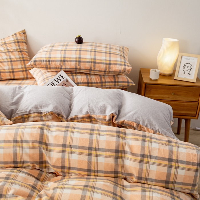 91家纺网 家纺一手货源 找家纺 咏绒家纺工厂店 2025新款A类色织水洗棉四件套 莫妮卡桔