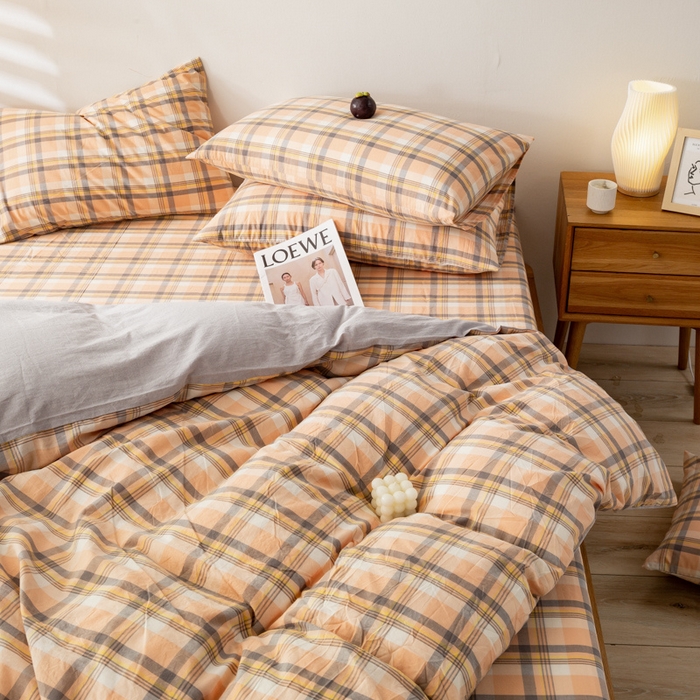 91家纺网 家纺一手货源 找家纺 咏绒家纺工厂店 2025新款A类色织水洗棉四件套 莫妮卡桔