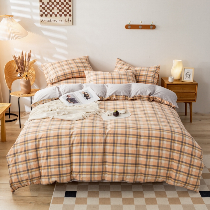 91家纺网 家纺一手货源 找家纺 咏绒家纺工厂店 2025新款A类色织水洗棉四件套 莫妮卡桔