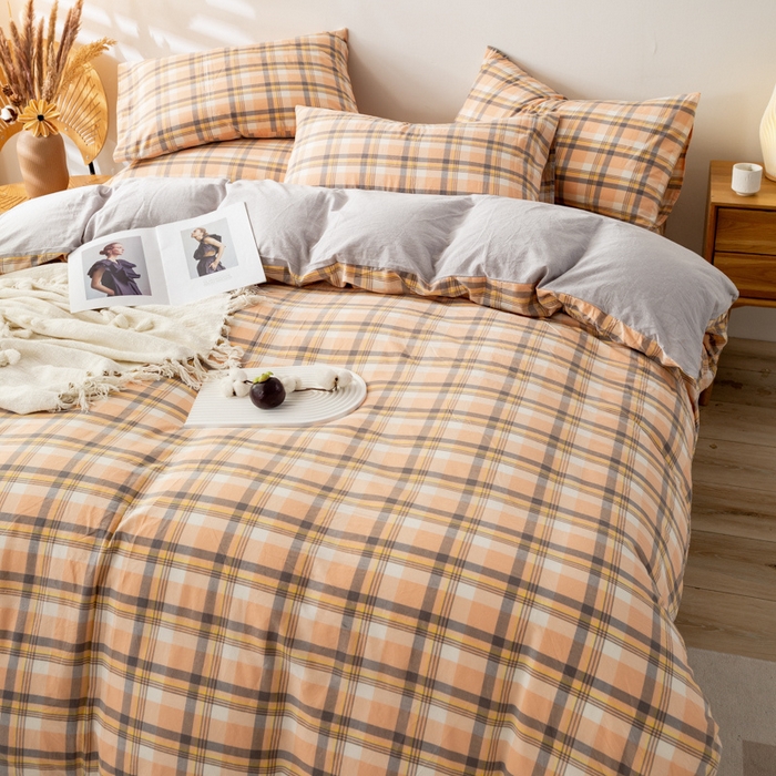 91家纺网 家纺一手货源 找家纺 咏绒家纺工厂店 2025新款A类色织水洗棉四件套 莫妮卡桔