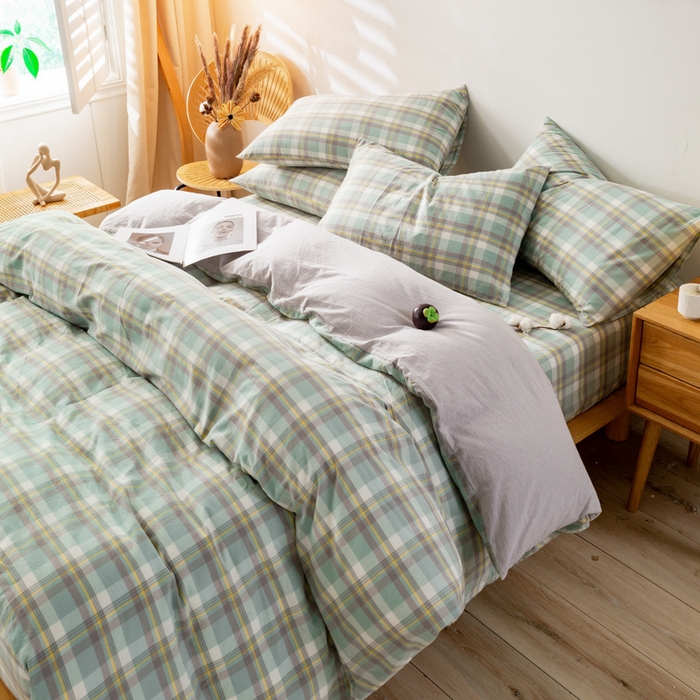 咏绒家纺工厂店 2025新款A类色织水洗棉四件套 莫妮卡绿