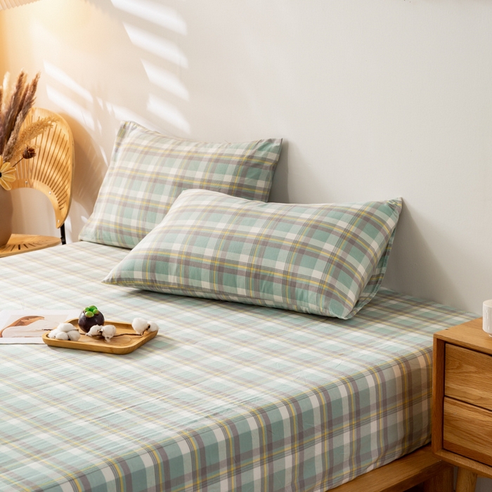 91家纺网 家纺一手货源 找家纺 咏绒家纺工厂店 2025新款A类色织水洗棉四件套 莫妮卡绿