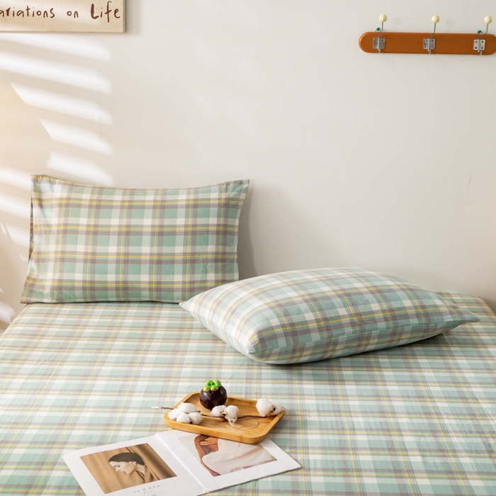 91家纺网 家纺一手货源 找家纺 咏绒家纺工厂店 2025新款A类色织水洗棉四件套 莫妮卡绿