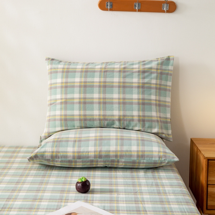 91家纺网 家纺一手货源 找家纺 咏绒家纺工厂店 2025新款A类色织水洗棉四件套 莫妮卡绿