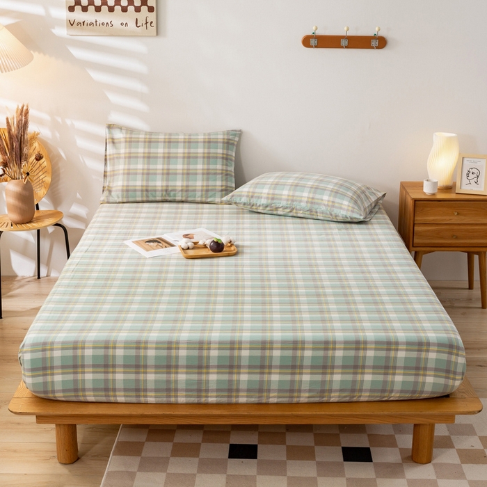 91家纺网 家纺一手货源 找家纺 咏绒家纺工厂店 2025新款A类色织水洗棉四件套 莫妮卡绿