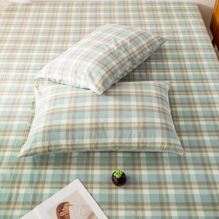 91家纺网 家纺一手货源 找家纺 咏绒家纺工厂店 2025新款A类色织水洗棉四件套 莫妮卡绿